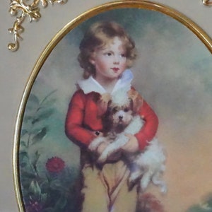 Lámina enmarcada de Master Simpson/Accesorio de pared Turner/Diseño del autor/Lámina artística inglesa/Turner Mfg Co/Niño pequeño con perro/Mediados de siglo