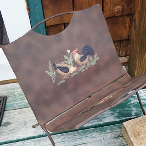 Unique Rooster Newspaper Stand/Chicken Magazine Rack/Metal Folding Display Stands/Painted Roosters/Vintage Rooster Decor/Farmhouse Stands