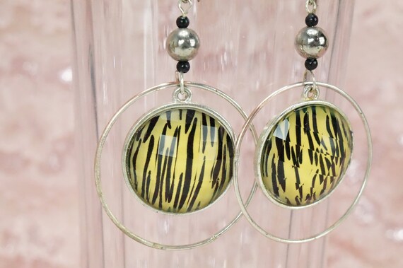 Funky Disco Earrings/Tiger Striped/Hooped Earring… - image 1