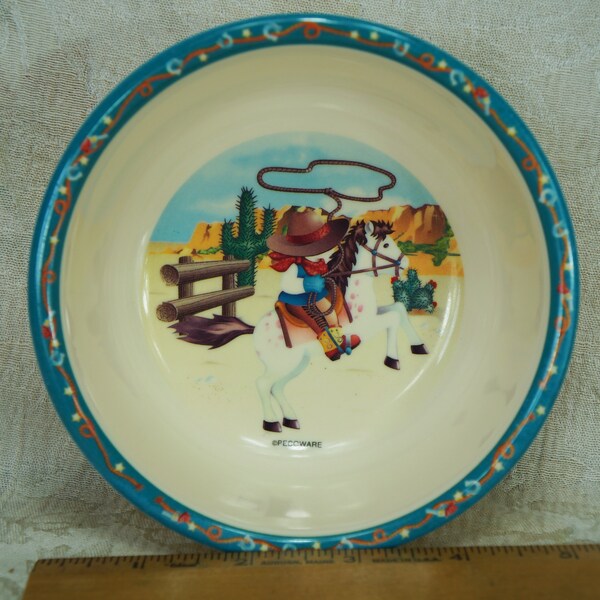 Little Cowboy Dishes/Cereal Bowl/Cowgirl Bowl/Melamine Ware/Peco/Cute Horse Bowl/Children's Dishes/Taiwan/Vintage Kid's Bowls/Horse Theme