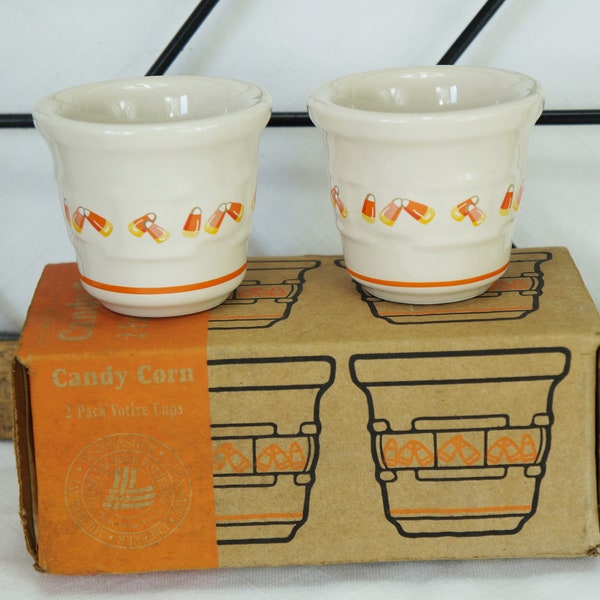 Pottery Votive Candleholder/Longaberger Pottery/Candy Corn/Autumn Decor/Halloween Decor/Original Box/Pamphlet Included/Woven Traditions