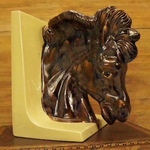 Horse Head Bookend/One Bookend/Horse Bust/Marbled Colored/Earth Tone Colors/Signed/Dated/Ceramic Horse/Wild Horse/Horse Decor/Equestrian