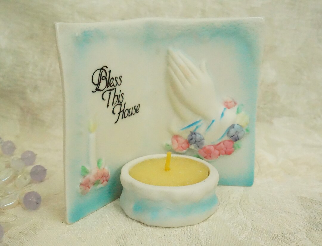 Bless This House Candle Holder/vintage/porcelain Candle Holder/praying