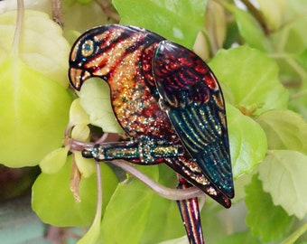 Colorful Parrot Brooch/Vintage Bird Brooch/Glitter Bird Brooch/Parrot Pin/Parrot Brooch/70's Jewelry/Bird Pin/Jungle Bird Brooch/Parrot/Bird