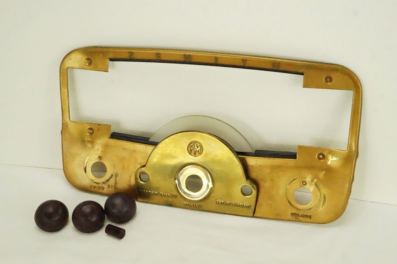 Parts For Zenith Radio Phonograph/Zenith Parts/Front Plate/Knobs/Brass Front Zenith/Radio/Record Player/Zenith/Metal Front/Metal Art/Parts