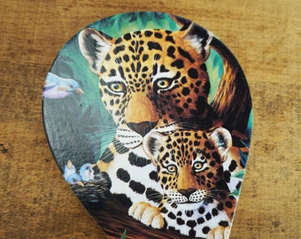 Collectible Kid's Paddle Ball Toy/Animal Print/Eric Van Raemdonck/Art Print/USA Artist/Leopards/Big Cat Theme/1990's/Action Toys/Paddle Ball