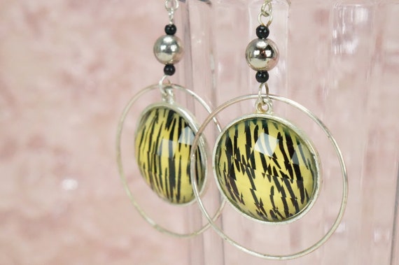 Funky Disco Earrings/Tiger Striped/Hooped Earring… - image 4