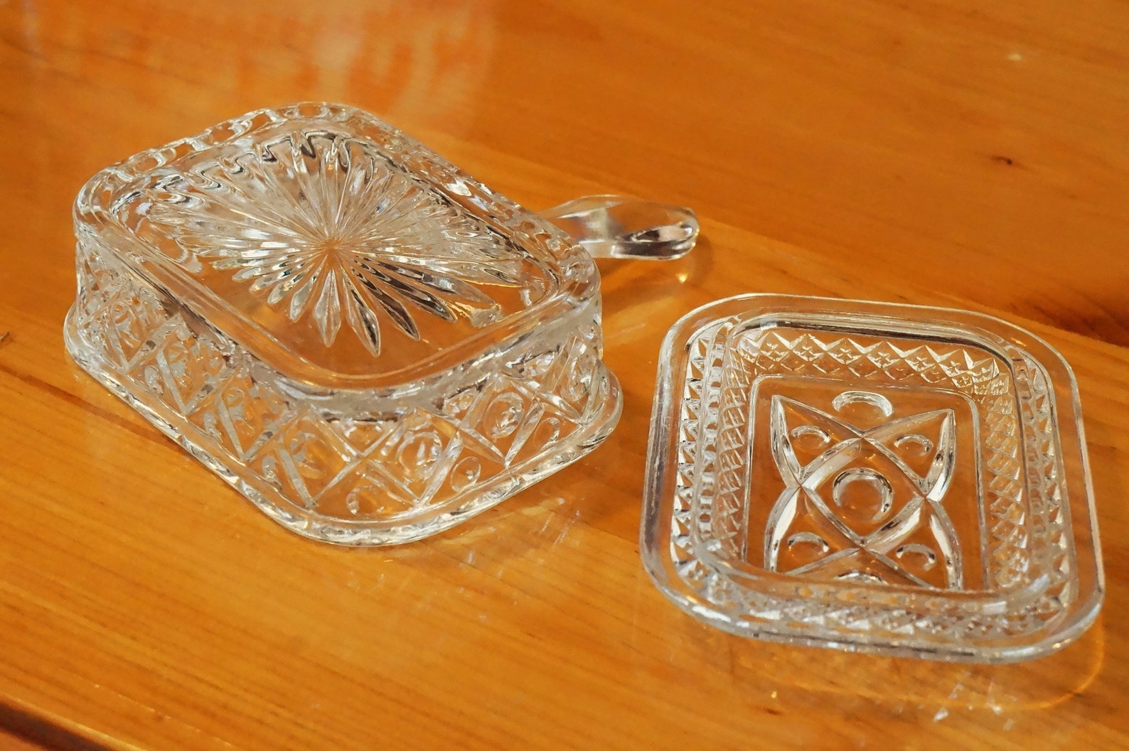 Glass Silent Butler/cut Glass Trinket Box With Cover/covered Etsy