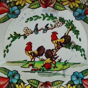 Decorative Metal Rooster Plate/Shallow Bowl/Colorful Rooster Decor/Tin Metal/Kitchen Roosters/Brazil/Action Industries/Vintage Chicken Decor