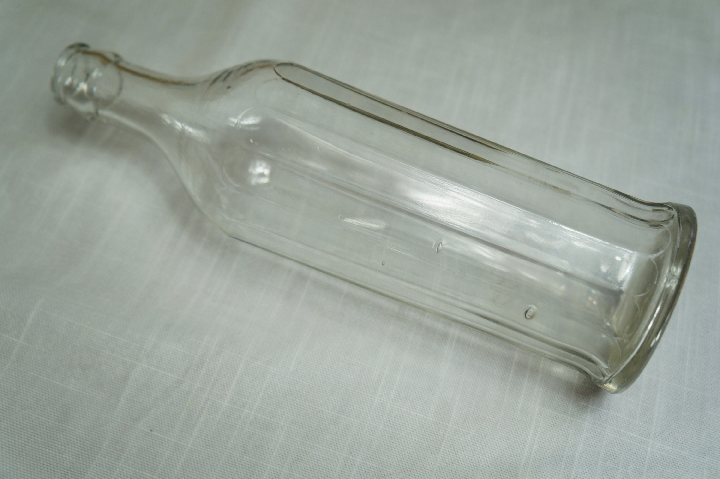Ribbed Clear Glass Vintage Water Jug with Screw On Metal Cap, Collectible  Container