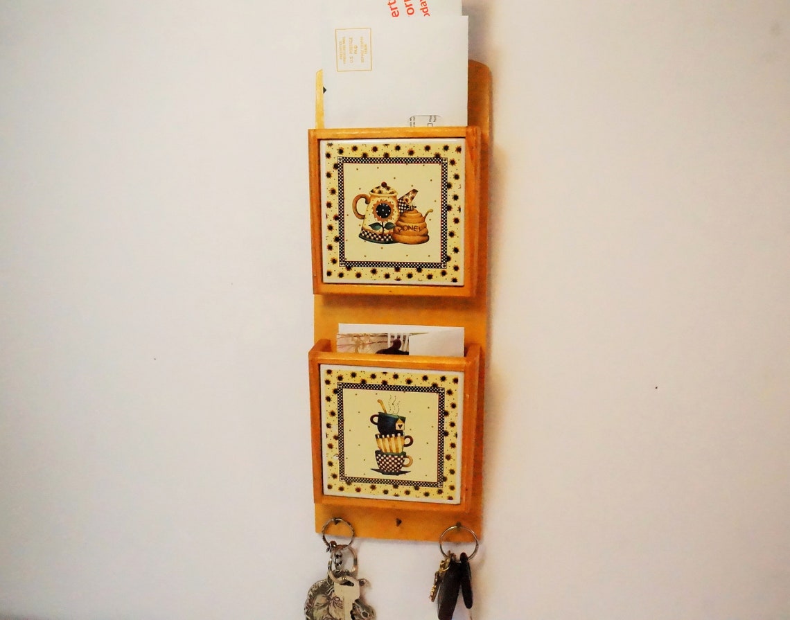 Letter Holder/Key Holder/Kitchen Decor/Tile Letter Holder/Wood Etsy