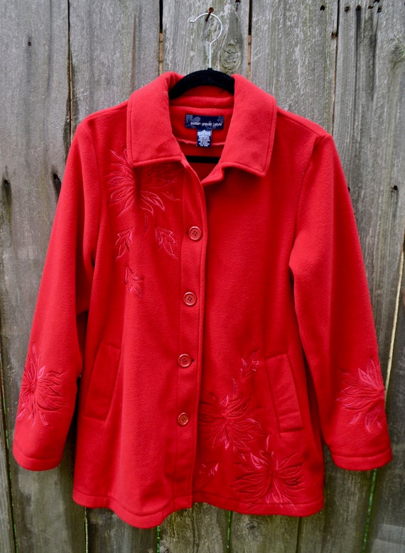 Coat// Red Coat // Vintage Coat // Fleece Coat // 
