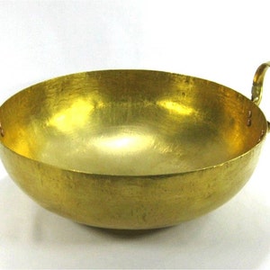 12 "wok latão menu de sobremesa panela de latão cozinhar alimentos espalhar calor uniformemente rapidamente utensílio sopa cozinha comida para tailandês chinês coreia
