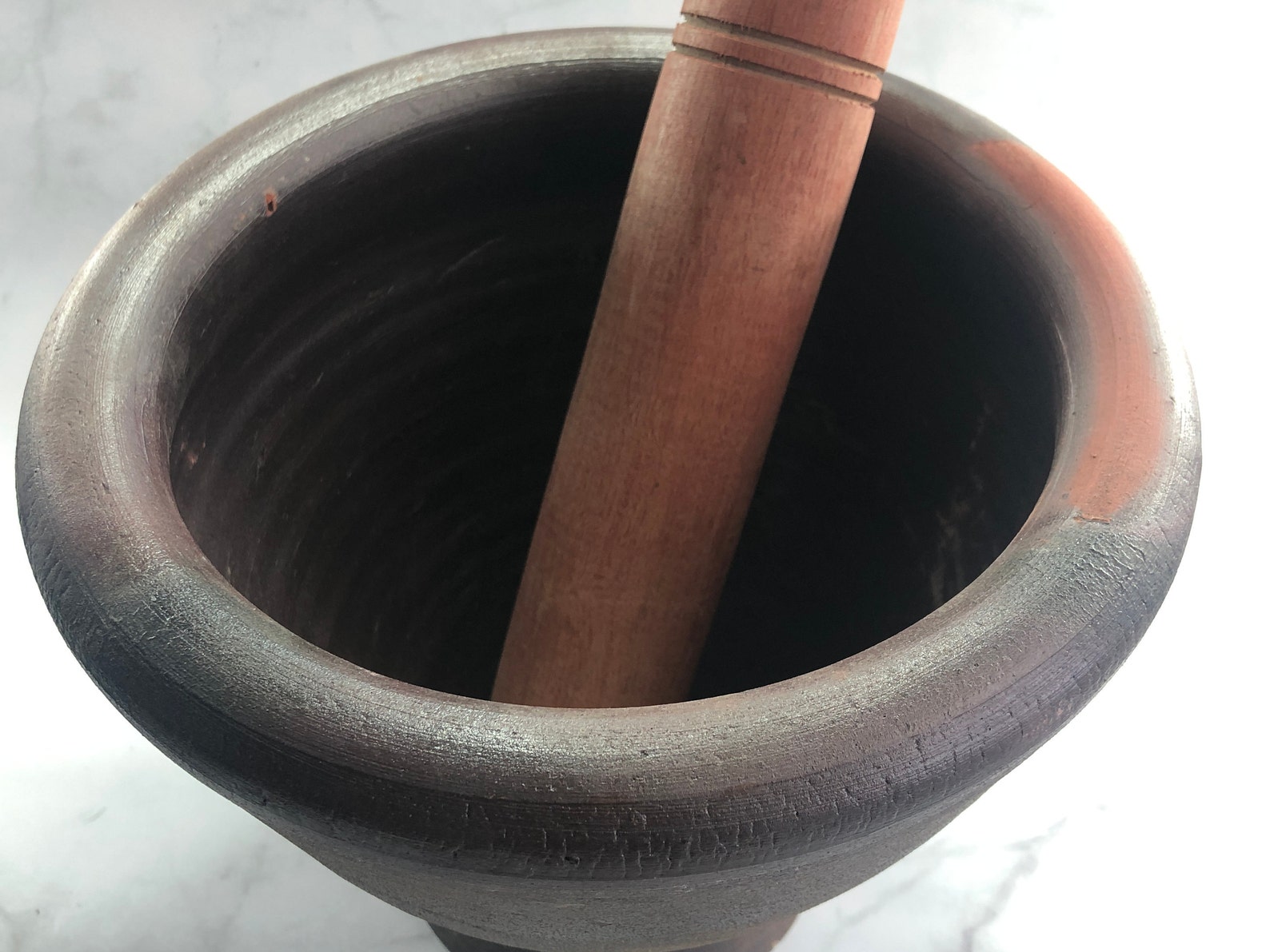 9 Inches Mortar Heavy Clay Making Papaya Salad Wooden Pestle Etsy