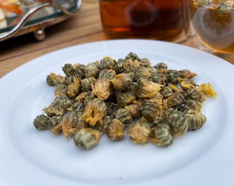 Decoración de flores de crisantemo, capullos secos, estambres de flores, polen, hierbas secas, árbol / TÉ LAMOON