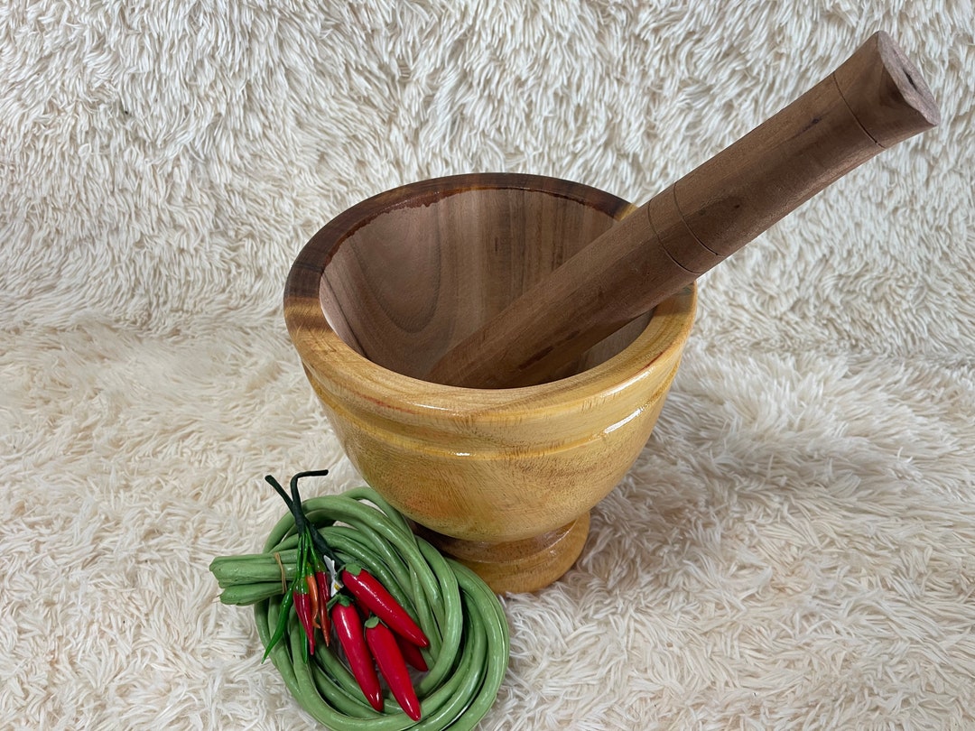 10 Inch Large Mortar Heavy Raintree Wooden Pestle Hand Mixer Masher