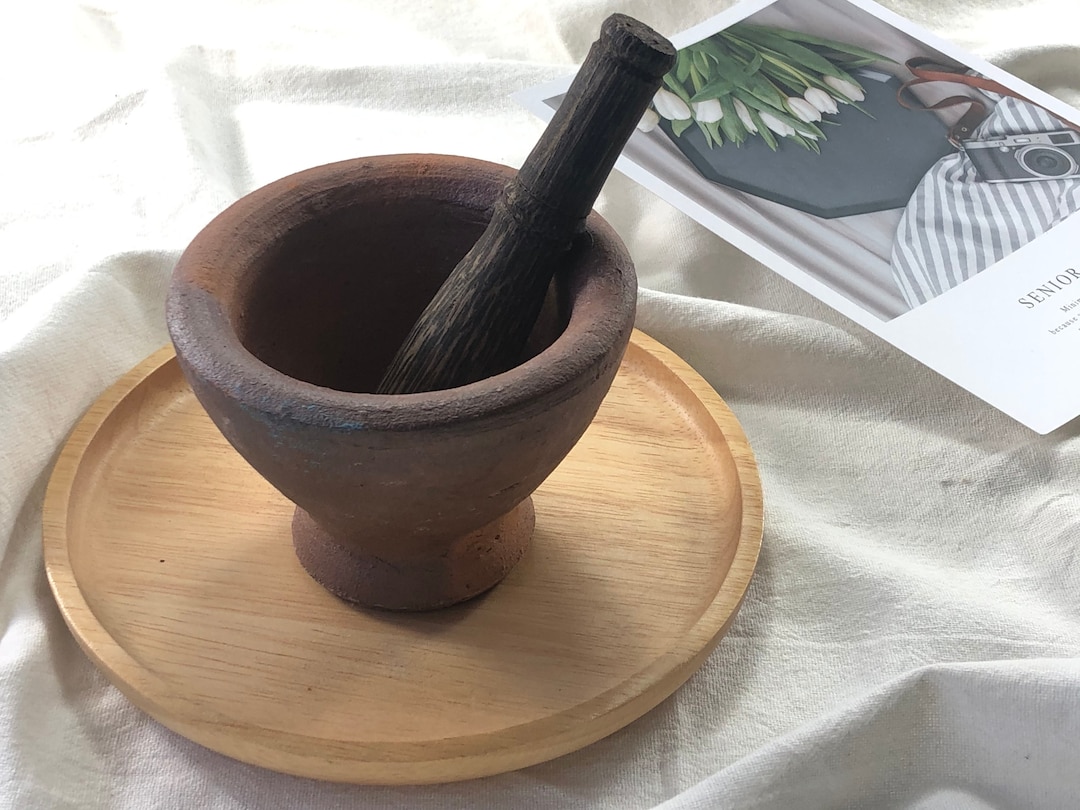 4 Inches Mortar Heavy Clay Wooden Pestle Hand Mixer Masher Grinder Kitchenware