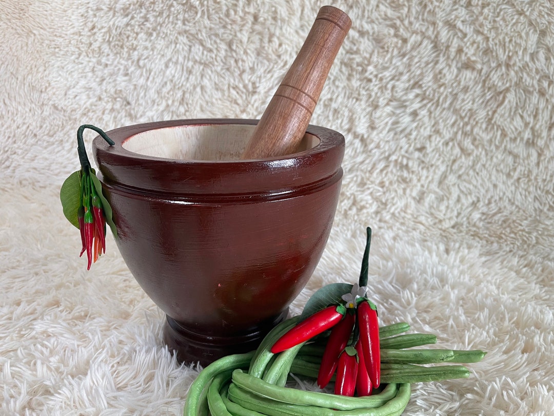 9 Inch Red Large Mortar Heavy Raintree Wooden Pestle Hand Mixer Masher