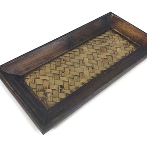 4 x 8 Inches Tray Serving Handmade Bamboo Oriental Wood Vintage Restaurant Wooden Handcraft