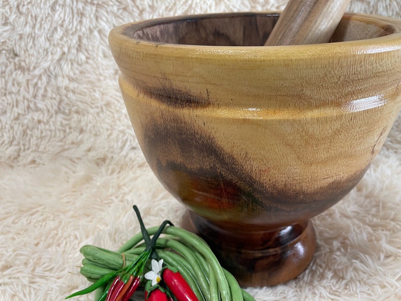 12 Inch Red Large Mortar Heavy Raintree Wooden Pestle Hand Mixer Masher