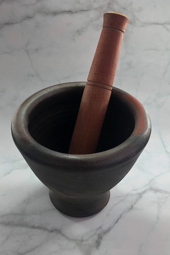 9 Inches Mortar Heavy Clay Making Papaya Salad Wooden Pestle Etsy