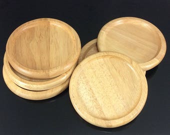 Ensemble de 6 dessous de verre ronds en bois de teck, fabriqués à la main, avec porte-gobelets et décoration rustique pour la table.