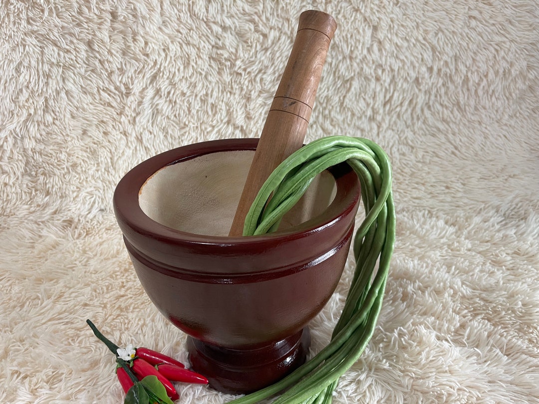 10 Inch Red Large Mortar Heavy Raintree Wooden Pestle Hand Mixer Masher