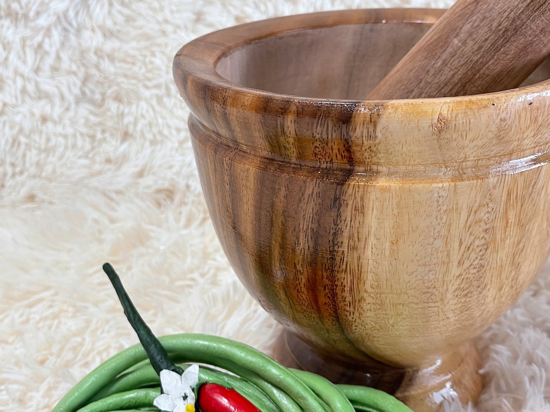 8 Inch Large Mortar Heavy Raintree Wooden Pestle Hand Mixer Masher