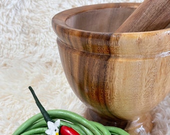 8 Inch Large Mortar Heavy Raintree Wooden Pestle Hand Mixer Masher Grinder Kitchenware Papaya Salad