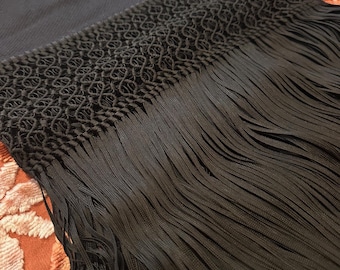 Silk fringe and macrame, baby alpaca (Jet Black)
