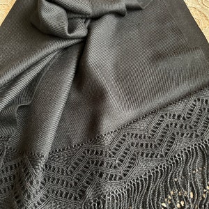 Stunning hand-made black shawl with macrame 6x2 image 4