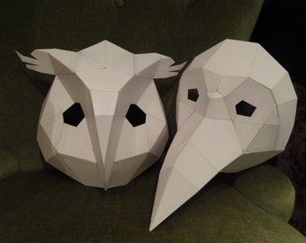 Máscaras imprimibles, Haz tu propia máscara de búho, máscara de pájaro, Descarga instantánea, Máscaras de cartón DIY