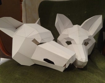 Make your own wolf mask, fox mask, Instant download, DIY masks, Printable masks, Templates