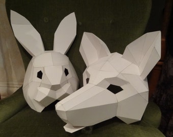 DIY Halloween masks, Animal Masks, How to make fox mask, rabbit mask, Printable Masks, Templates, DIY animals