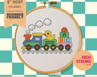 Spielzeug Zug und Bausteine Baby Kreuzstich Muster PDF | Digitaler Download | Einfache Kreuzstichvorlage | xStichmuster