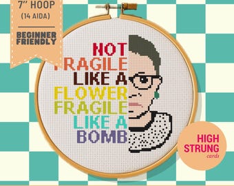 Ruth Bader Ginsberg RBG Kreuzstichmuster, nicht zerbrechlich wie eine Blume (Digitaler Download)