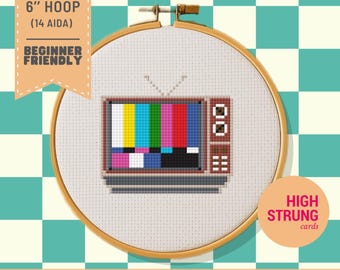 Retro TV Kreuzstichmuster | Einfache xStichtabelle (PDF Digital Download)