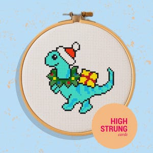 Modèle de point de croix dinosaure de Noël PDF | Téléchargement numérique | Grille de point de croix facile | Motif xStitch