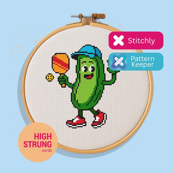 Pickleball Pickle Cross Stitch Pattern | Funny Sports Art (PDF Digital Download)