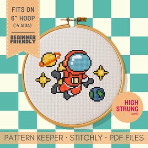 Spaceman Cross Stitch Pattern | Easy Planet Design (PDF Digital Download)