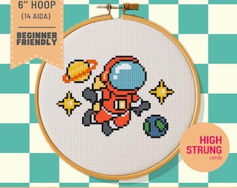 Spaceman Cross Stitch Pattern | Easy Planet Design (PDF Digital Download)