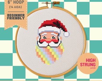 Regenbogen Weihnachtsmann Kreuzstichmuster | Weihnachts-Chart (PDF Download)
