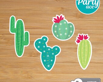 Mexican Party Cactus Cupcake Toppers Printable Fiesta Coco Birthday Party Decoration Instant Download Kids Adult Party Ideas Clipart