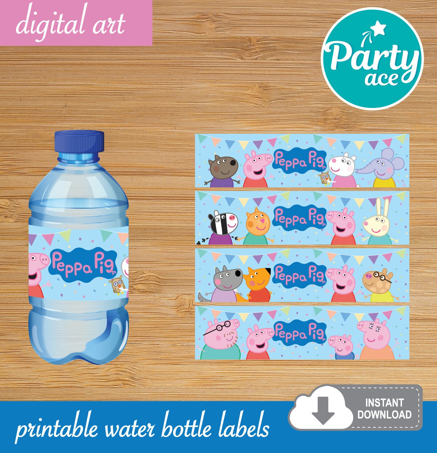 Peppa Pig Birthday Party Printable Water Bottle Labels 