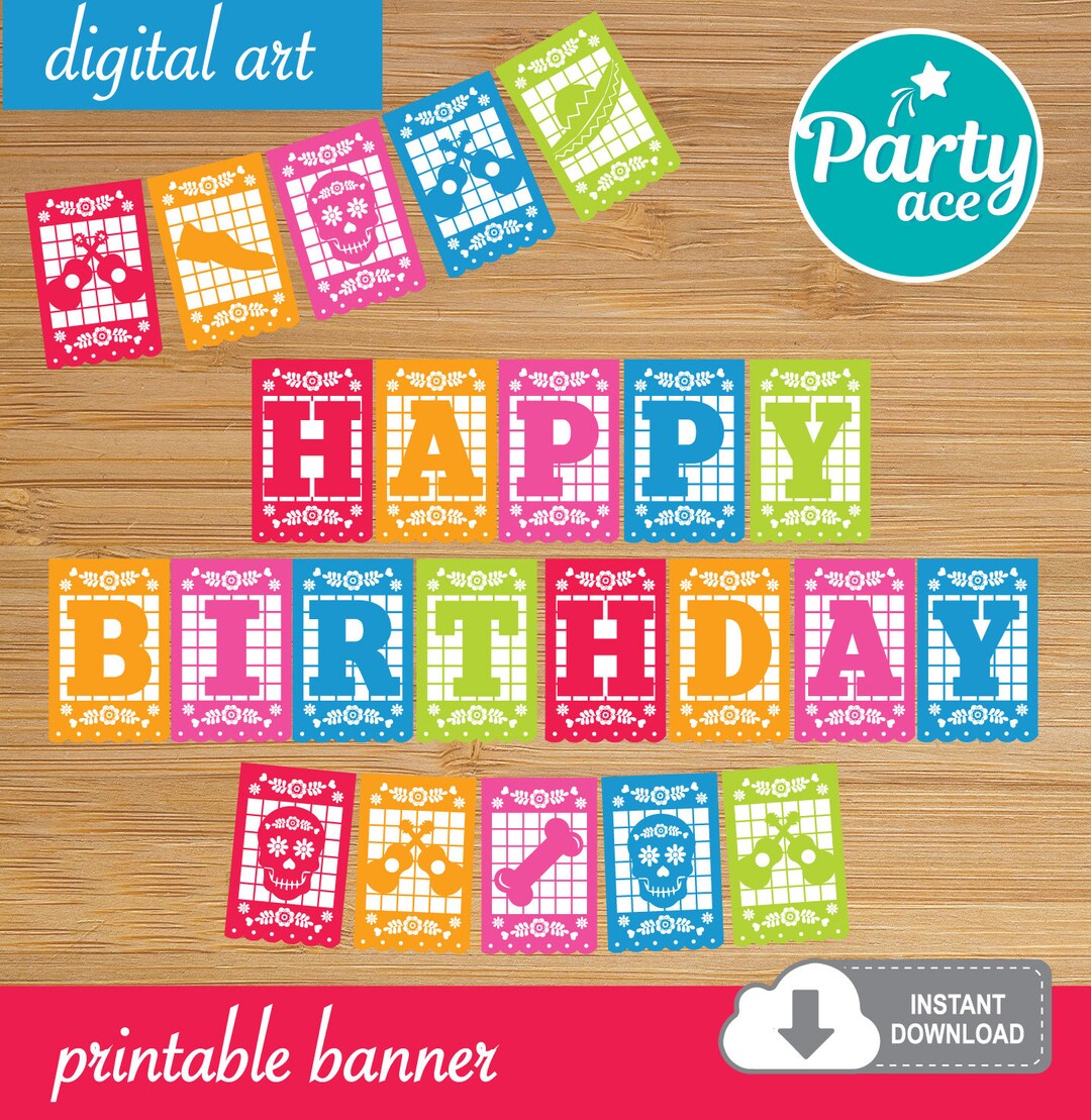 Mexican Happy Birthday Printable Banner for Party Decoration Coco ...