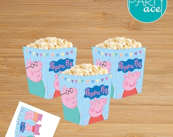 Peppa Pig Birthday Party Popcorn Snack Candy Favor Box Printable Party Decoration George Mummy Pig Daddy Pig