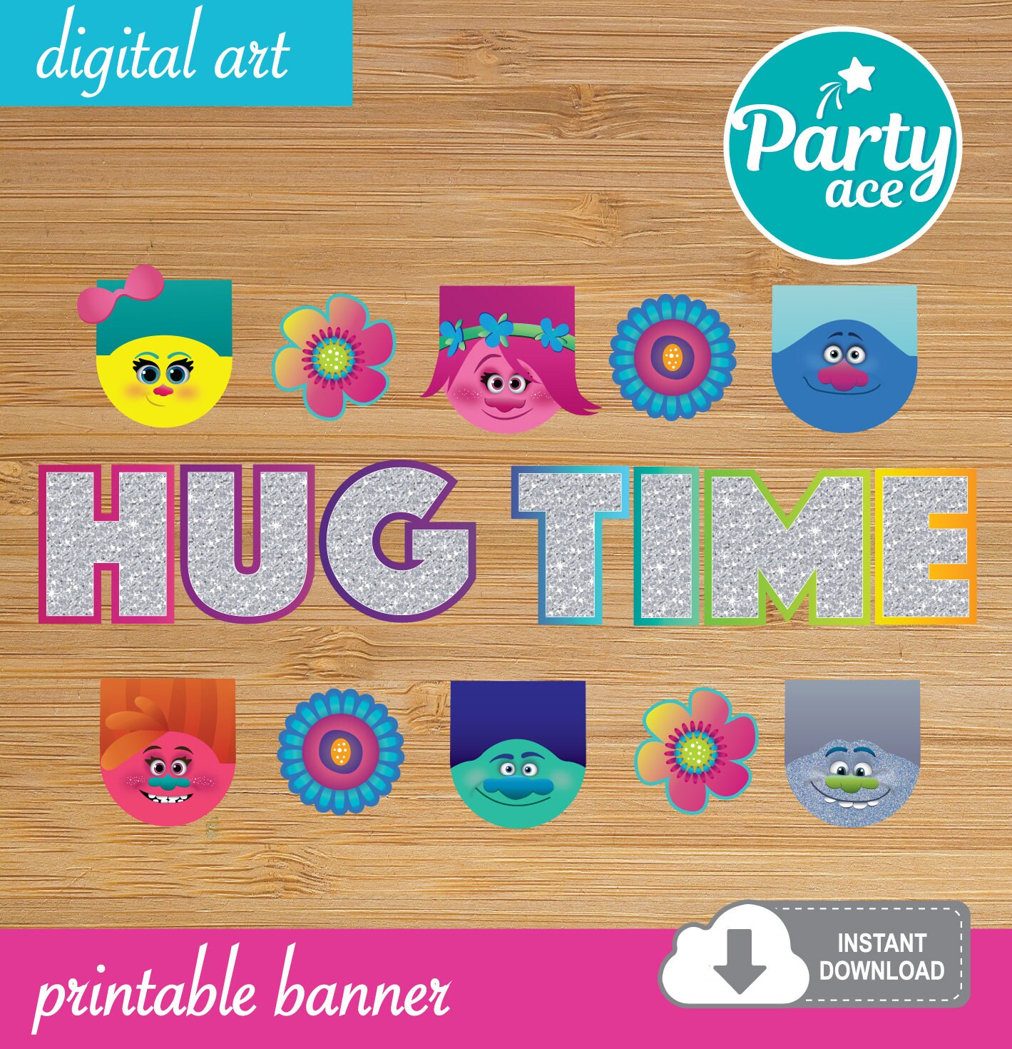 Trolls Hug Time Printable Banner for a Colorful Birthday Party | Etsy