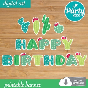 Banner stampabile Cactus Happy Birthday per una decorazione della festa messicana Cinco de Mayo Fiesta