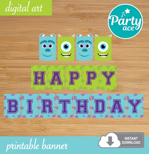 Monsters Inc Happy Birthday Printable Banner With The Characters Sully And Mike Monsters Party Decoration