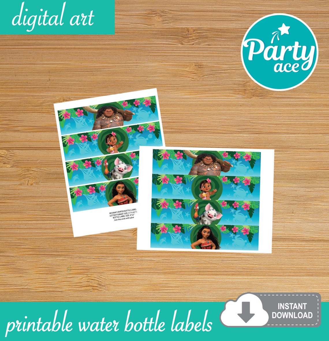 Moana Printable Water Bottle Labels Birthday Decoration | Etsy